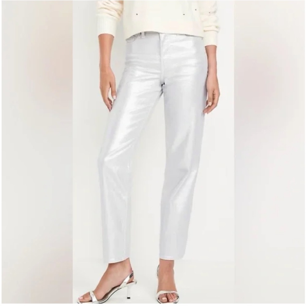 Old Navy High Waisted Silver Shine OG straight jeans 6